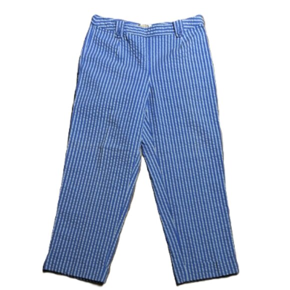 Talbots Pants Women's Size 10 Blue-White Seersucker Striped Perfect‎ Cropped - Picture 1 of 13